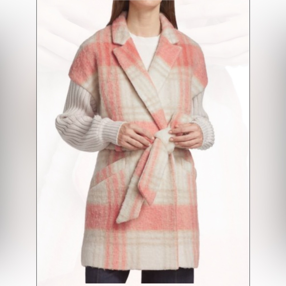 NWT CINQ À SEPT Plaid Coat Size M